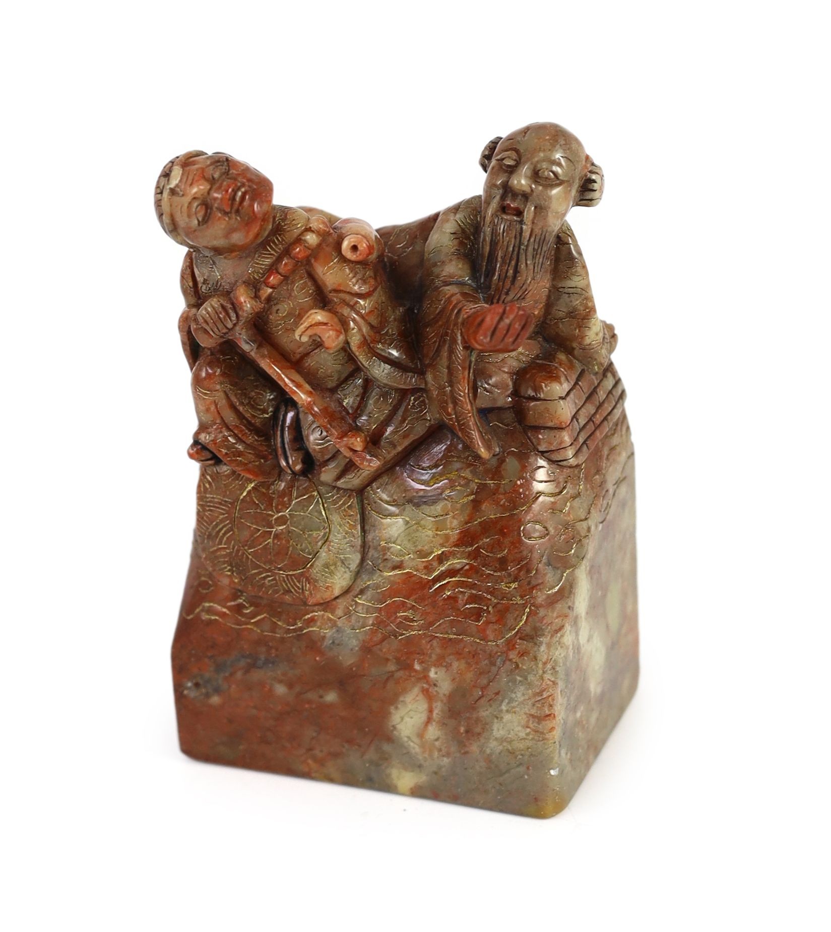 A Chinese soapstone seal, 18th century, 11 cm high